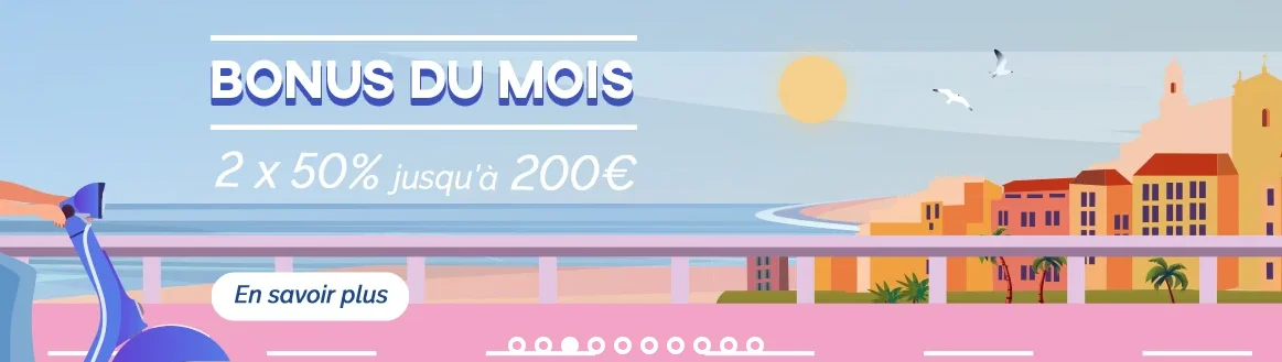 Bonus du mois Azur Casino 2x50%